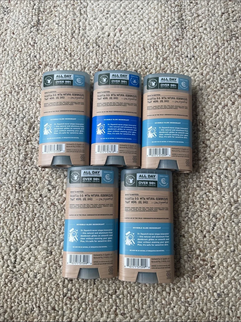 Dr. Squatch Invisible Glide Deodorant - Coastal Mist & Fresh Falls (5 Pack)